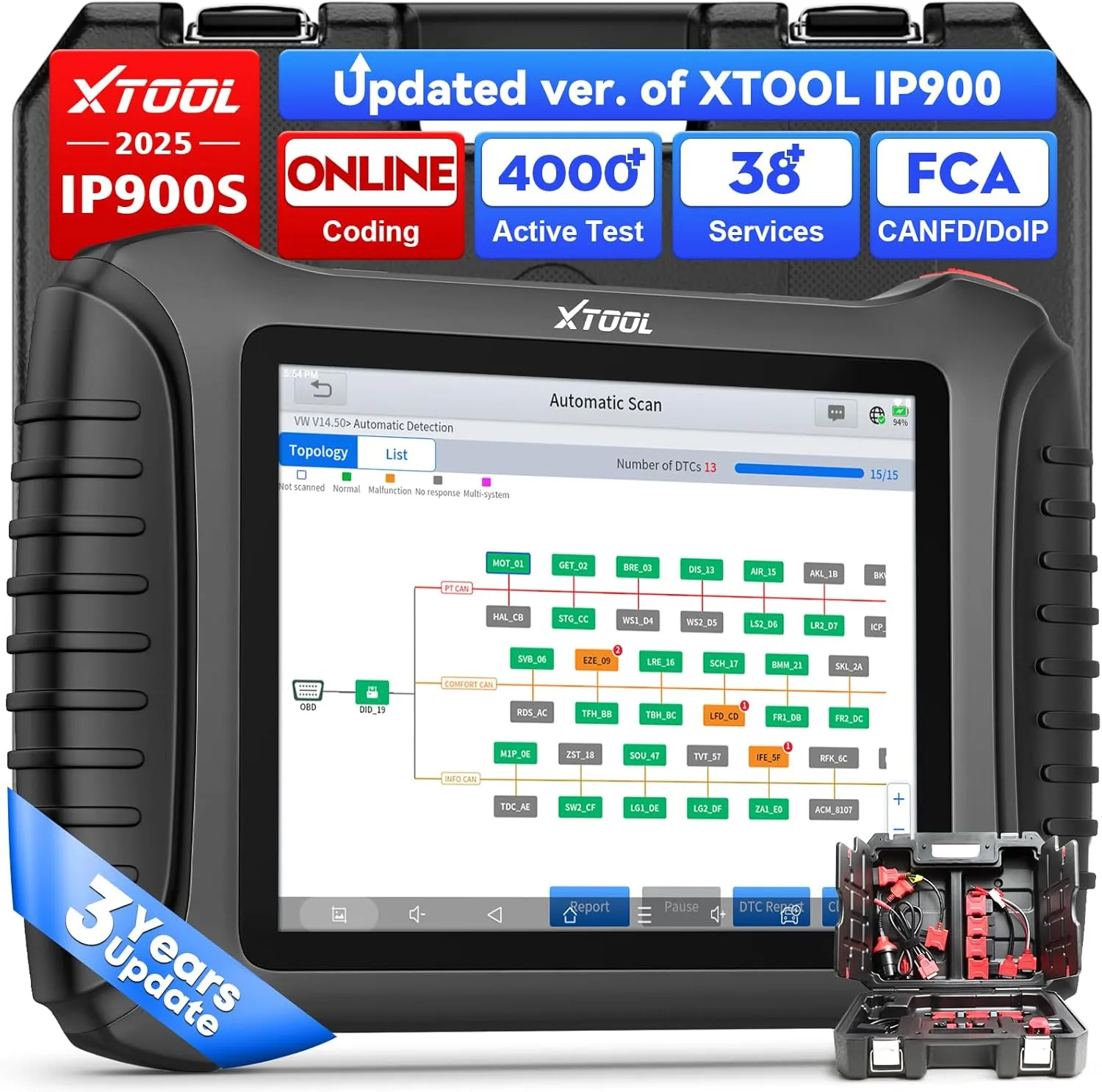 XTOOL IP900S Bidirectional Scan Tool with ECU Coding, Topology Mapping, 38  Service, Guided Function for VAG, FCA AutoAuth, Pre & Post Scan, All System OBD2 Scanner Diagnostic Tool with 3-Year Update