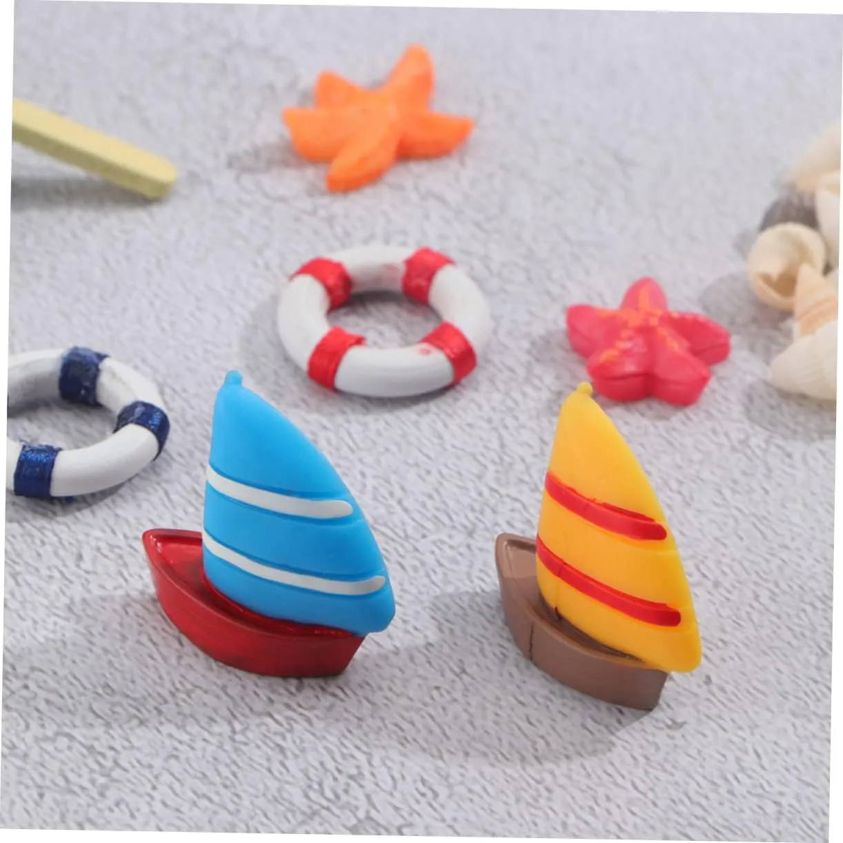 Yardwe 3 Sets Miniature Beach Ornaments Resin Boat Lounge Umbrella and Slippers for Mini House Sandbox Plant Decoration Present for