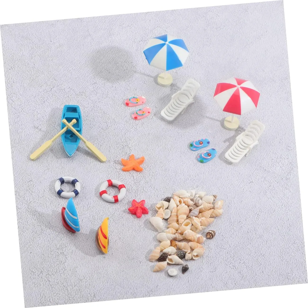 Yardwe 3 Sets Miniature Beach Ornaments Resin Boat Lounge Umbrella and Slippers for Mini House Sandbox Plant Decoration Present for