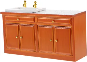 YARNOW Miniature Wooden Sink Cabinet for Dollhouse Vintage Bathroom Kitchen Furniture Decor Compact Counter Sink Accessory and Elegant