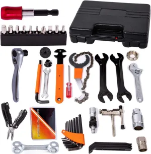 YBEKI Bicycle Repair Set - Ratchet Tool Kit With Chain Tool, Tire Repair Kit, Pedal Wrench, 6 Month Warranty