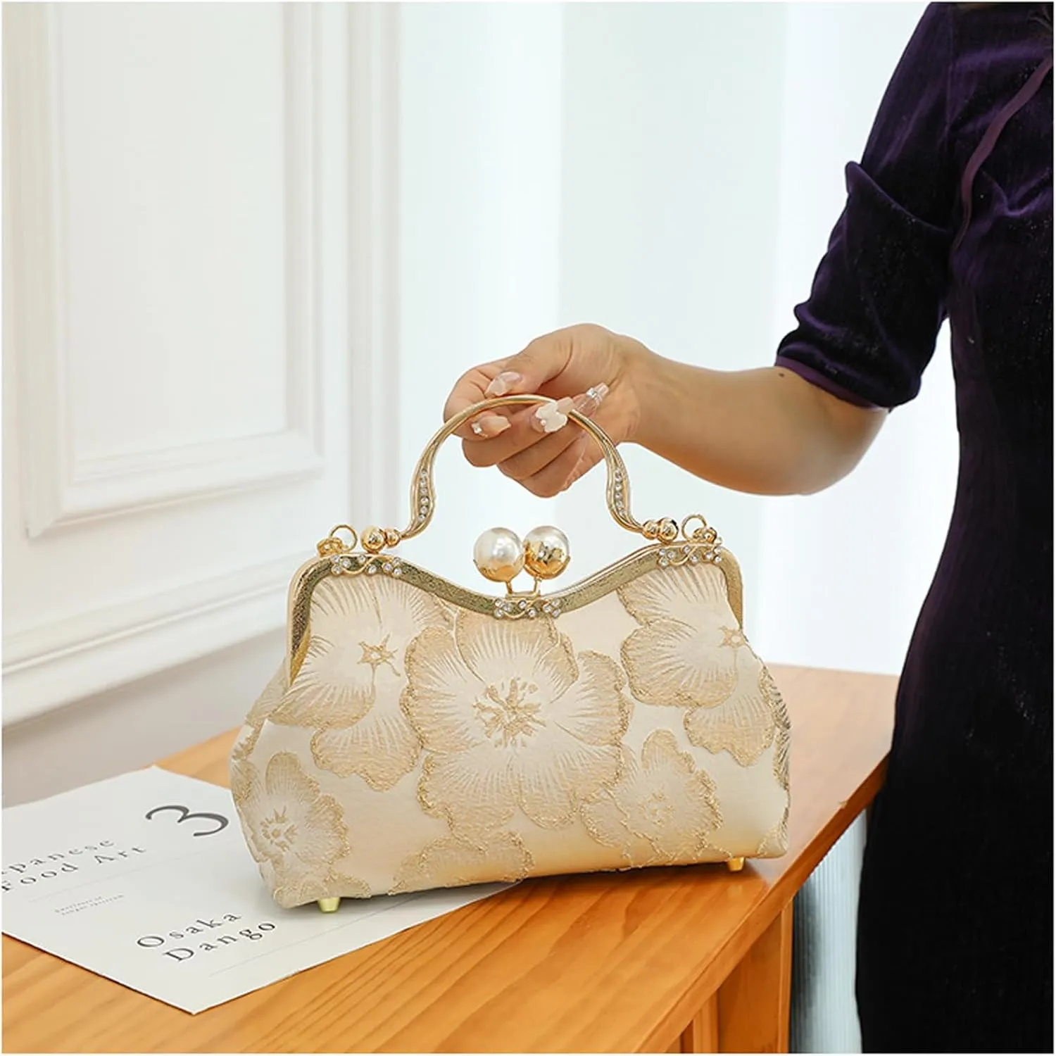 YeBon Retro Shoulder Chain Messenger Clutch Chinese Style Embroidered Jacquard Women's Evening Bags L