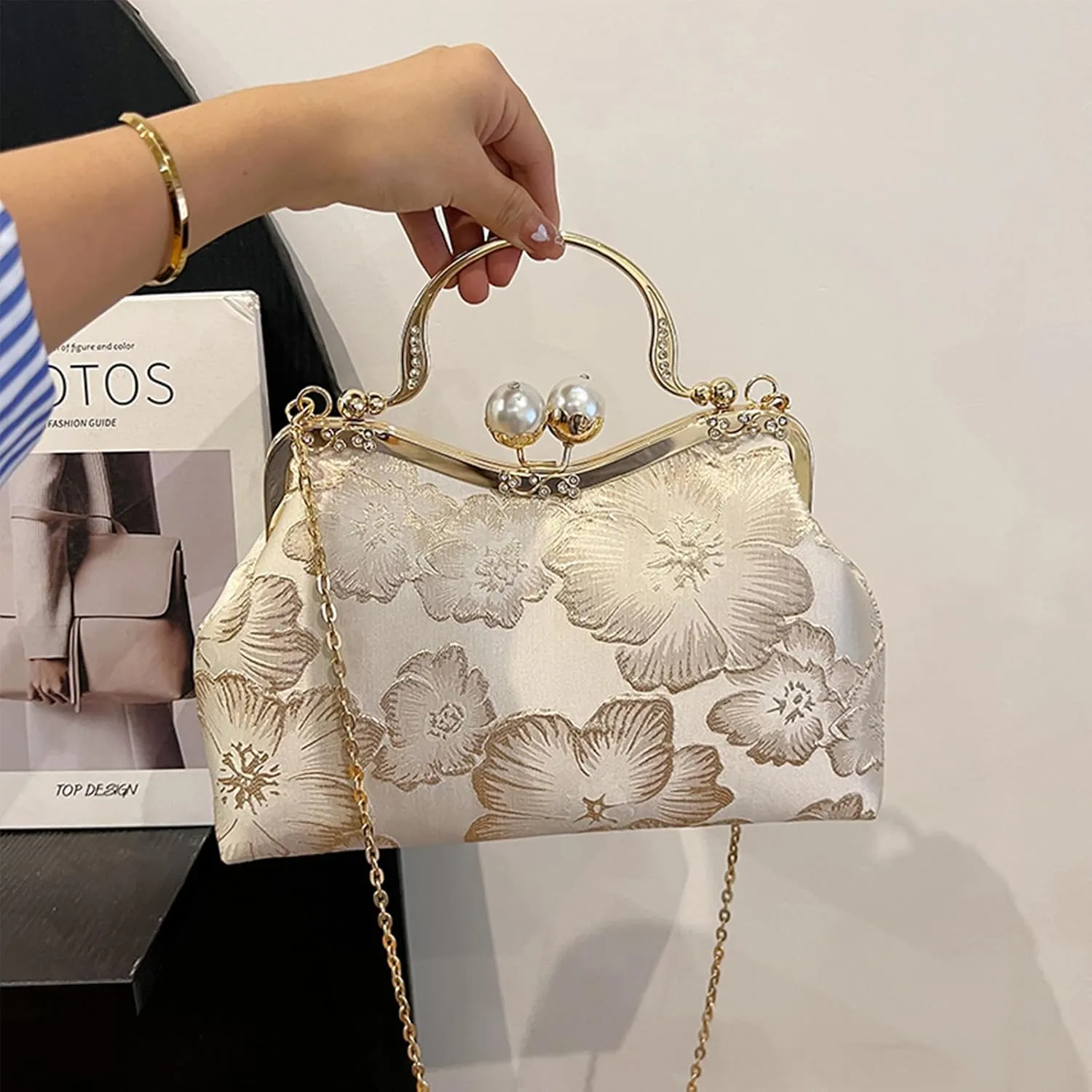 YeBon Retro Shoulder Chain Messenger Clutch Chinese Style Embroidered Jacquard Women's Evening Bags L