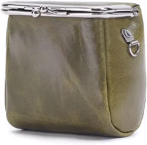 Yohora Women’s Genuine Leather Shoulder Bag Kiss Lock Crossbady Purse Retro Satchel Wallet Waterproof Coin Commuter Pouch