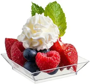 Zappy 100 Mini Dessert Plates - 2.5" x 2.5" Square, Disposable Hard Plastic Petite Tasting Sample Plates