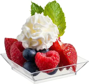 Zappy 2.5" x 2.5" Square Clear Mini Appetizer Plates - Disposable Hard Plastic Petite Tasting Sample Plates for Mini Party Trays, Sushi
