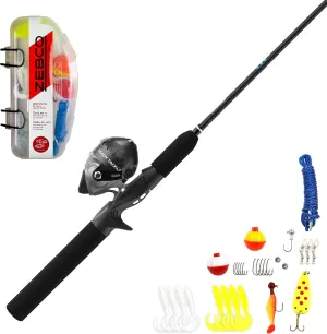 Zebco Ready Tackle Spincast Reel and Fishing Rod Combo, Durable Fiberglass Rod with EVA Handle, Quickset Anti-Reverse Reel, Pre-Spooled with 10 lb Zebco Line, Includes Tackle Pack