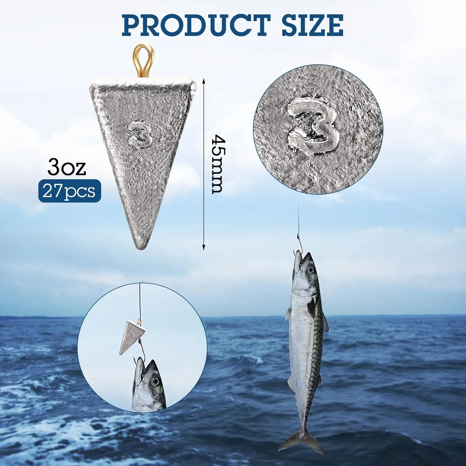 Zhanmai 27 Pieces Pyramid Fishing Weights Sinkers Triangle Rig Pyramid Sinkers for Ocean Saltwater Surf Bass Catfish Fishing Weights Casting Gear Tackle Essential