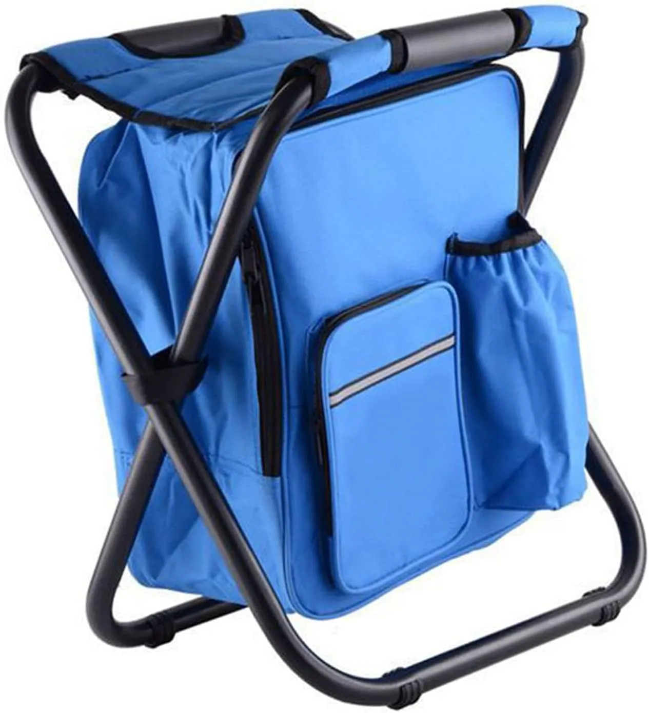 ZJchao Backpack Cooler Chair Lightweight Large Capacity Folding Camping Stool Portable Seat for Travel Beach Hiking Picnic (Blue)