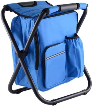 ZJchao Backpack Cooler Chair Lightweight Large Capacity Folding Camping Stool Portable Seat for Travel Beach Hiking Picnic (Blue)