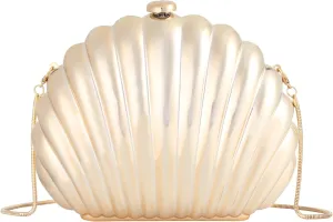 ZLM BAG US Glitter Seashell Evening Clutch Purse Mini Chain Crossbody Bag Pu Leather Shell Pearl Shoulder Bag