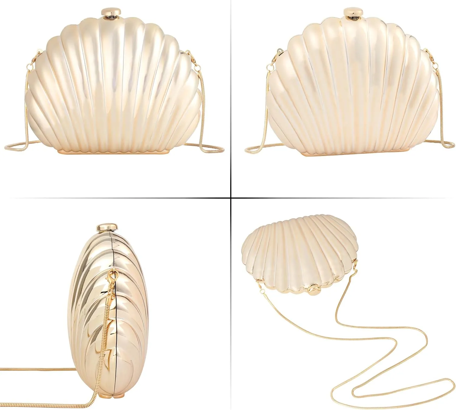 ZLM BAG US Glitter Seashell Evening Clutch Purse Mini Chain Crossbody Bag Pu Leather Shell Pearl Shoulder Bag