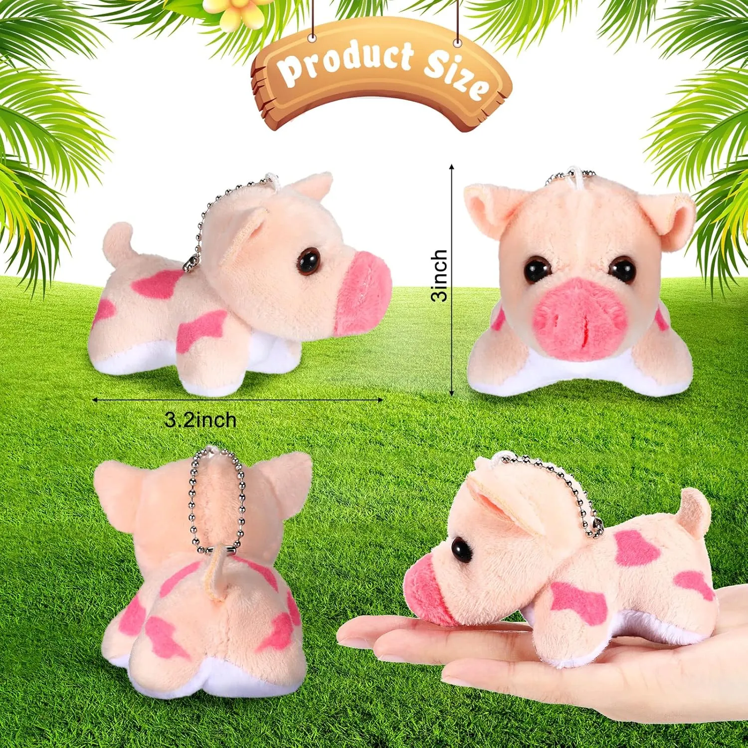Zomiboo Stuffed Pig, 12 Pcs Assorted Toy Plushies, 3.2 Inch Mini Plush Animals Keychain Animal Party Favors with Detachable Chain for Christmas Farm Themed Birthday Party Supplies Classroom Awards