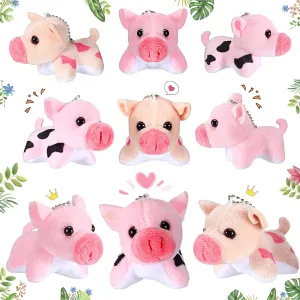 Zomiboo Stuffed Pig, 12 Pcs Assorted Toy Plushies, 3.2 Inch Mini Plush Animals Keychain Animal Party Favors with Detachable Chain for Christmas Farm Themed Birthday Party Supplies Classroom Awards