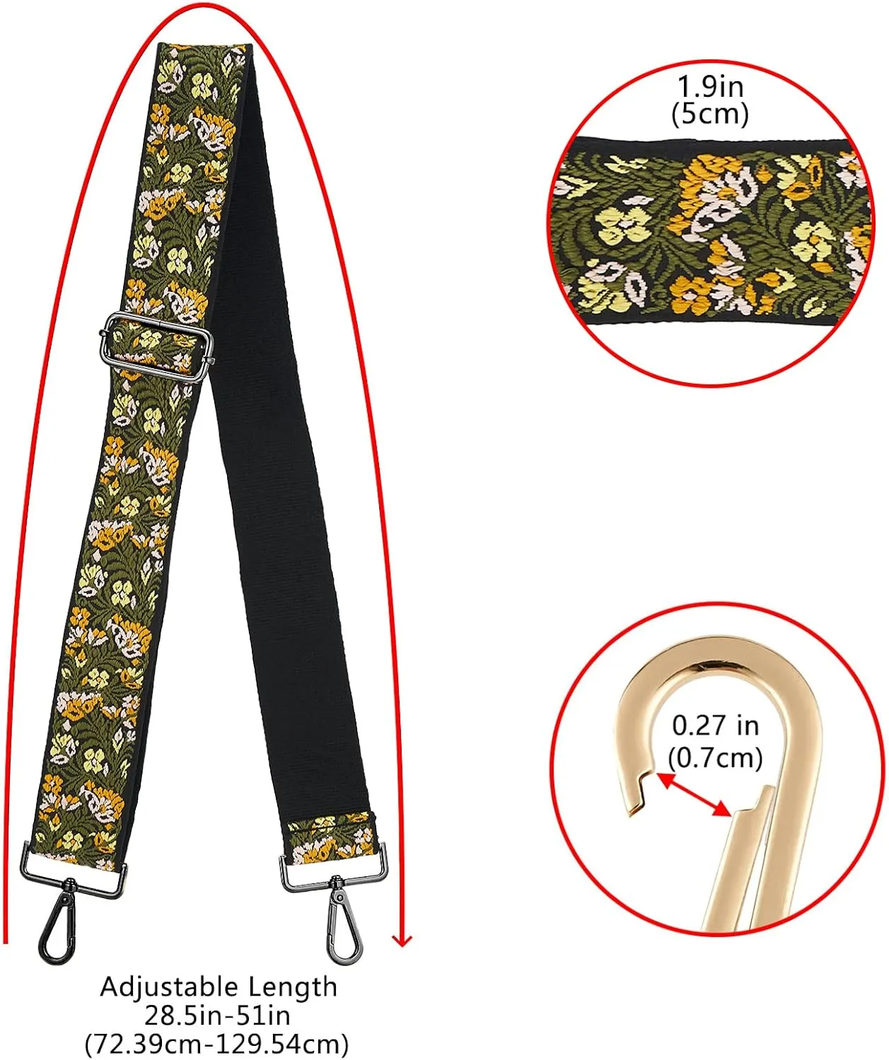 ZOOEASS Nickel Buckles Wide Shoulder Strap Adjustable Replacement Belt Gun Buckles Guitar Style Crossbody Bag Strap