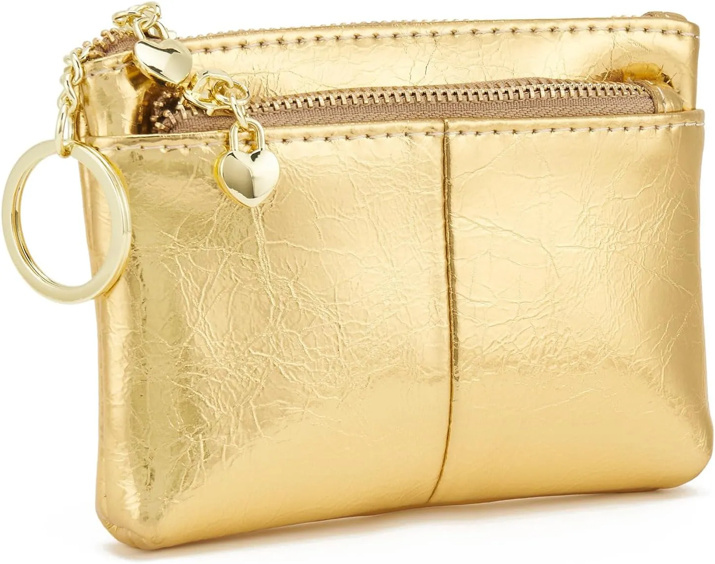 ZOOEASS Women Genuine Leather Zip Mini Coin Purse With Key Ring Triple Zipper Card Holder Wallet