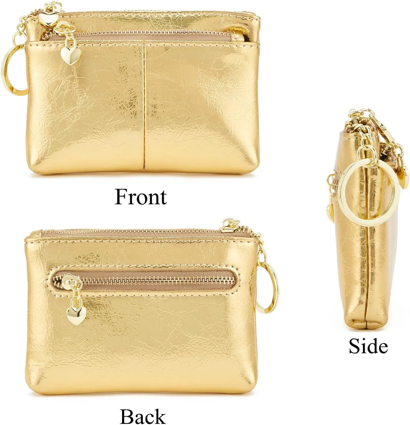 ZOOEASS Women Genuine Leather Zip Mini Coin Purse With Key Ring Triple Zipper Card Holder Wallet