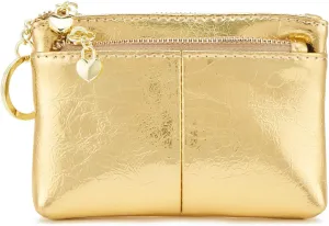 ZOOEASS Women Genuine Leather Zip Mini Coin Purse With Key Ring Triple Zipper Card Holder Wallet