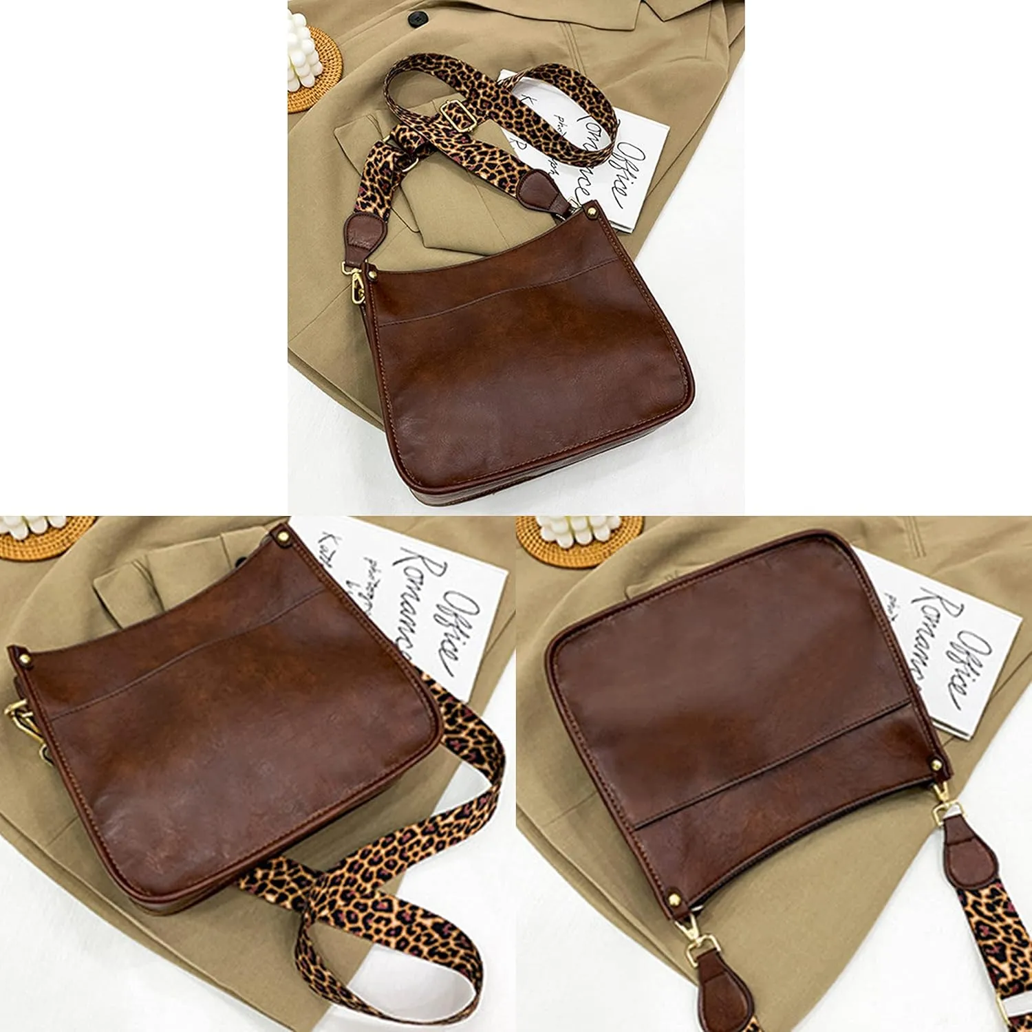 Zyyfly Vegan Leather Purse Medium Size Crossbody Bags for Women with Leopard Guitar Strap