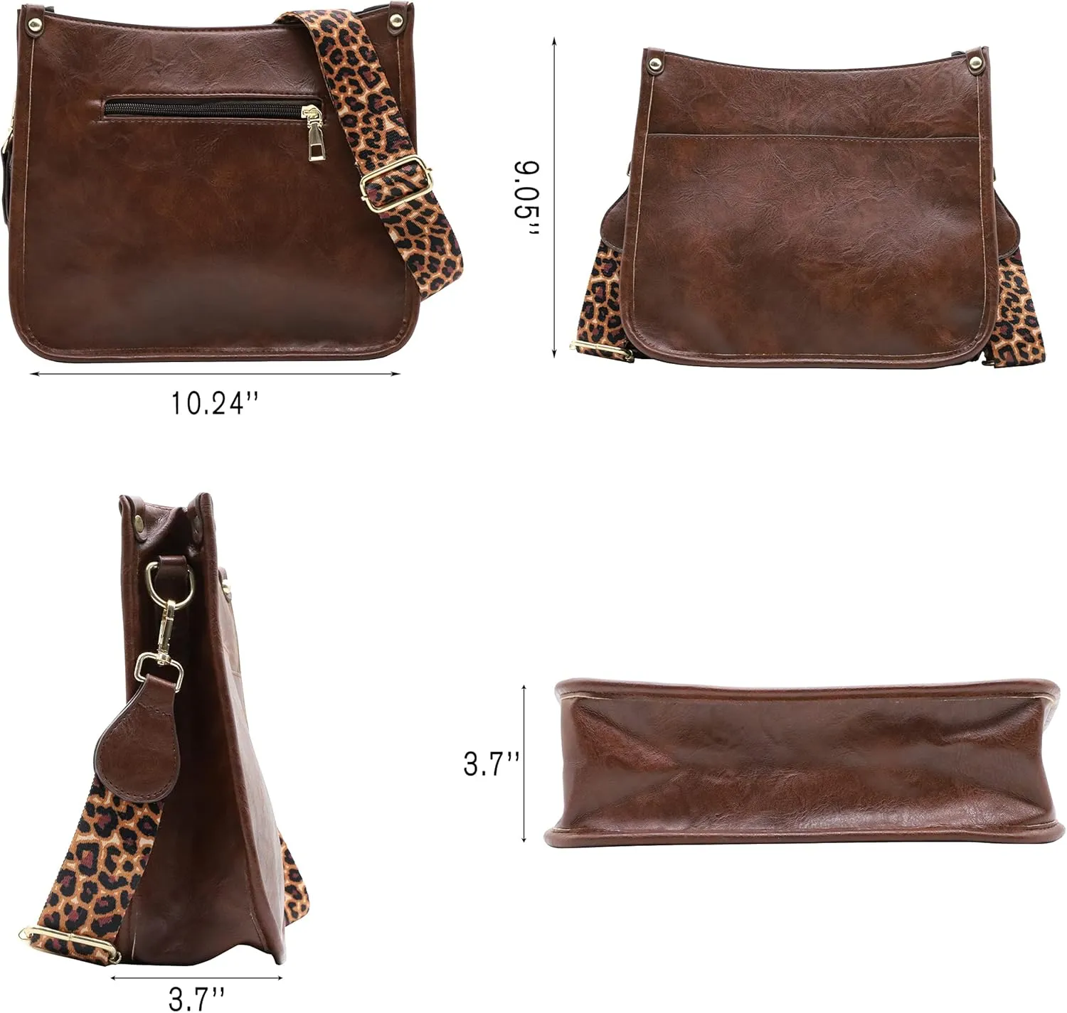 Zyyfly Vegan Leather Purse Medium Size Crossbody Bags for Women with Leopard Guitar Strap