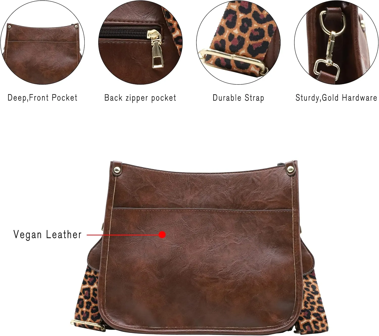 Zyyfly Vegan Leather Purse Medium Size Crossbody Bags for Women with Leopard Guitar Strap