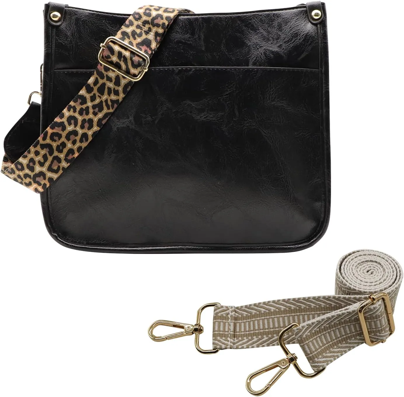 Zyyfly Vegan Leather Purse Medium Size Crossbody Bags for Women with Leopard Guitar Strap
